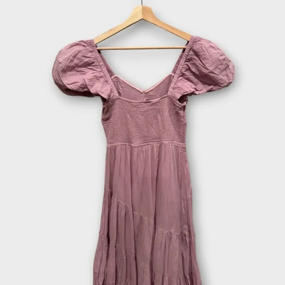NEW FREE PEOPLE Sundrenched Smocked Puff Sleeve Maxi Dress Size Medium